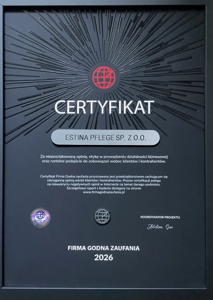 Estina pflege certyfikat 2026 firma godna zaufania